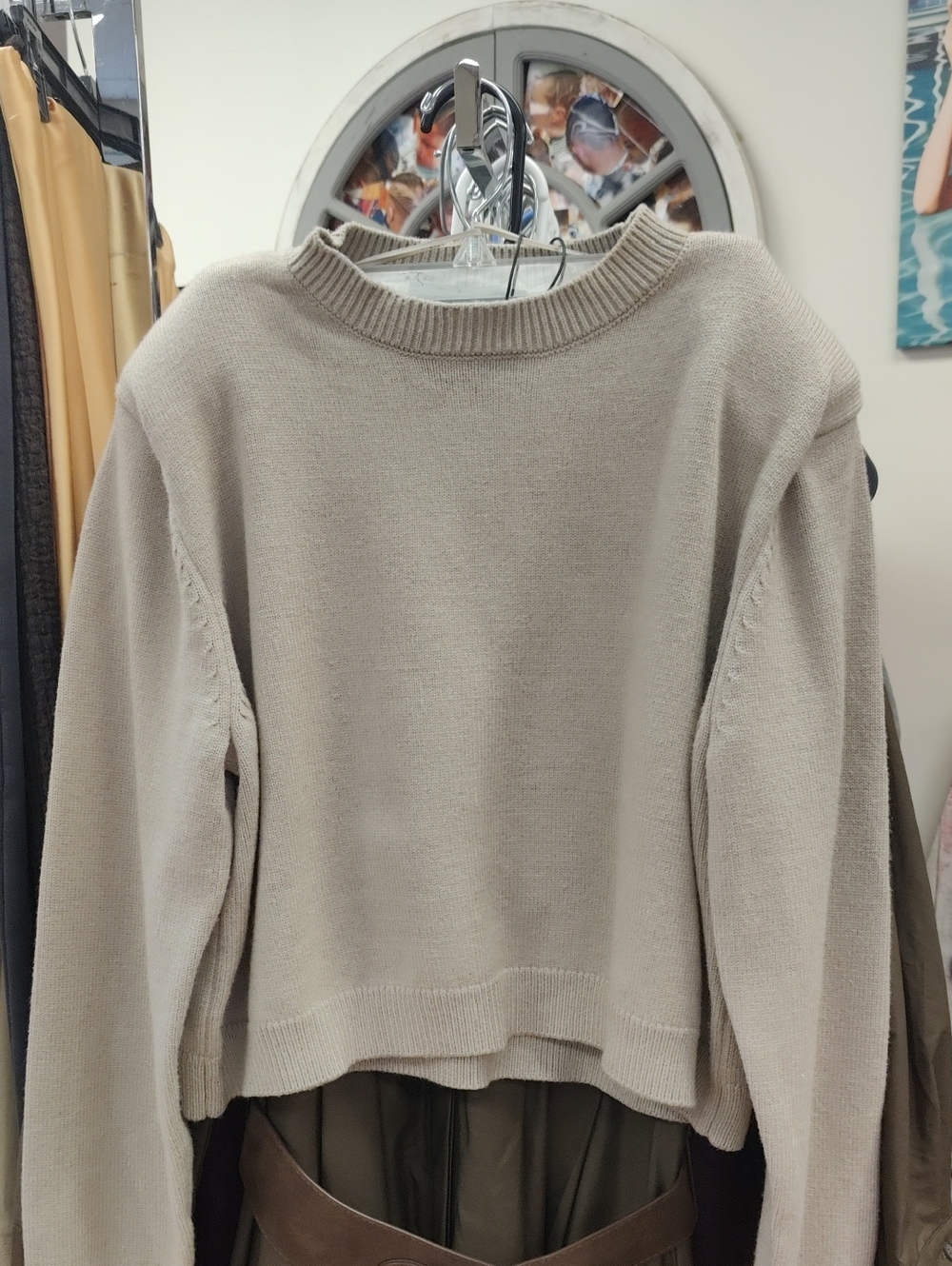 Zara Neutral Crewneck Sweater in Light Taupe